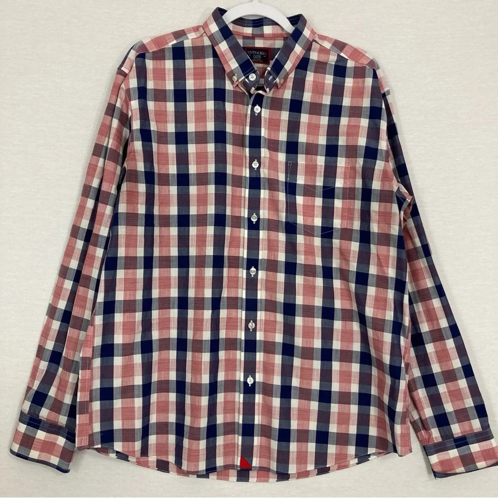 UNTUCKit Multi Color Plaid Wrinkle Free Cotton Long Sleeve Button Down XL